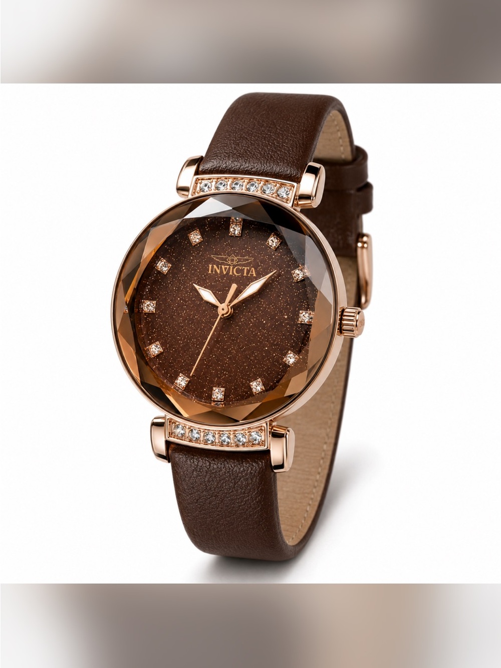 Firm Price Invicta Rose Gold and Brown Crystal Dial Leather Strap Watch